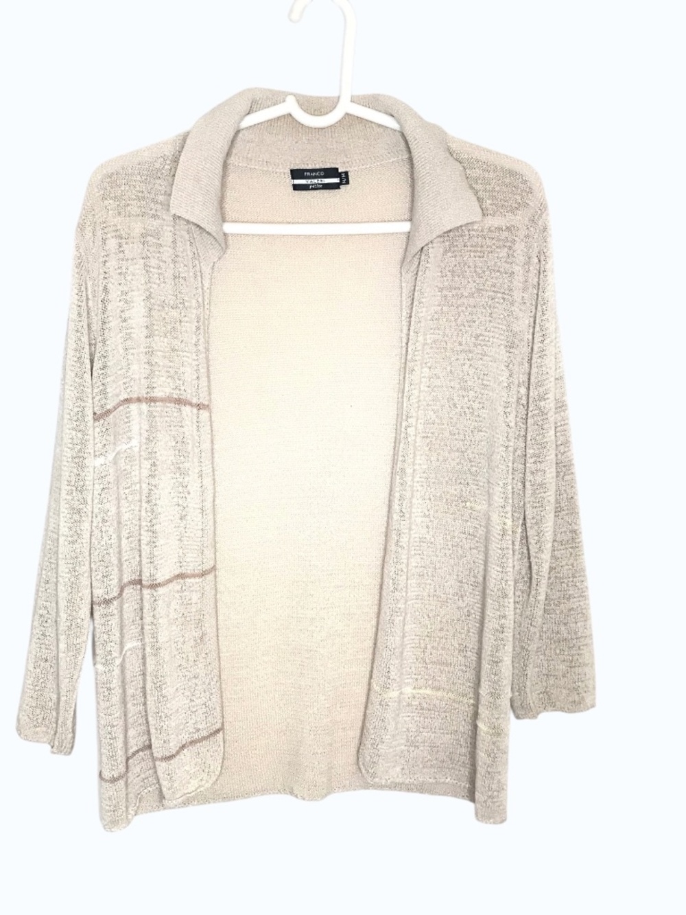 Petite Beige Open Front Knit Cardigan Sweater Size L Lightweight - Picture 2 of 12
